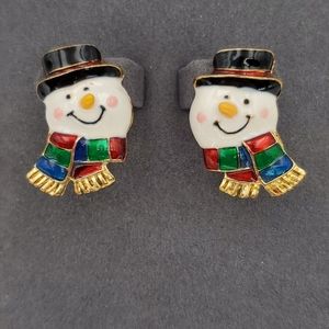 Smiling Snowman Clip On Earrings